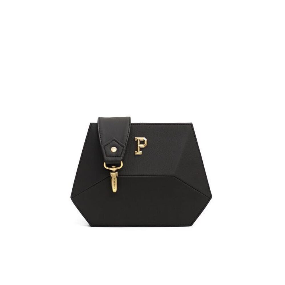 5956 Mini Simona Handbag in Black – Structured Faux Leather Purse , Strap